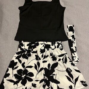 SHEIN Black Top and White Floral Shorts Set